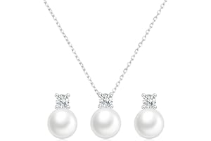 Huacan Schmuck Set Damen 925 Sterling Silber Ohrringe mit Perlen Anhänger Halskette Süßwasser-Zuchtperle Pendant Schmuckset CZ Geschenke Für Braut Brautjungfer Hochzeit