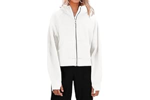 Ebifin Womens Zip Up Hoodie Sweatshirts Plain Oversized Cropped Hooded Zipper Fleece Lined Sport Jacket.