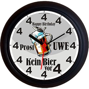 Amazon.de: Lustige Wanduhr mit Motiv - Oh! Schon Bier Uhr! - aus Echt-Glas | runde Küchen-Uhr ...