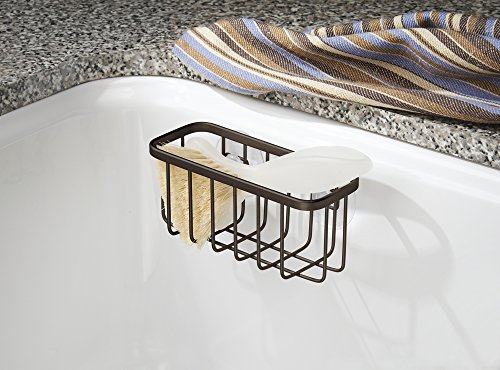 mDesign Schwammablage mit Saugnäpfen für Küchenspüle – Spülorganizer zur cleveren Aufbewahrung von Bürste, Topfschwamm, etc. – Spülbeckenablage auch für das Bad geeignet – Bronzefarben - 2