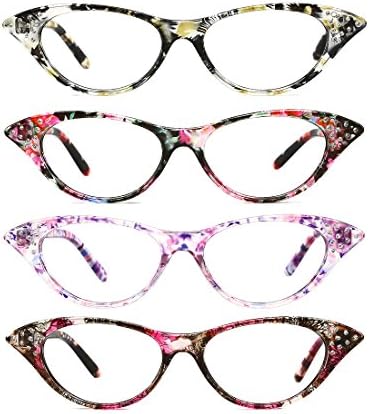 4 Packs Spring Hinge Cateye Reading Glasses for Women Clear Lens Eyeglasses Frame
