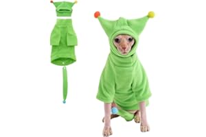 GigglyHouse Sphynx Cat Clothes, Warm Cat Jumpsuit with Hat and Tail Cover, Full Set for Hairless Cats, Cornish Rex and Devon Rex (Green, L(6.5-8lbs))