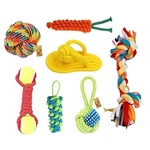 Foodie Puppies Durable Chew Teething Fetch Tough Rope Toy for Small to Medium Dogs Interactive Rope Toy to Play - (2 knot + Slipper + Banana + Tennis + Handle Rope + Cotton Ball + Carrot) (Combo of 7)