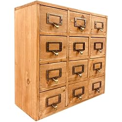 Geko 35 x 15 Tiroirs d'Entreposage de Babiole d'Organisateur de Bureau de Babiole Mini-de 34 centimètres x, 12 Tiroir de Bois la Caisse Mini-avec Les Poignées en métal