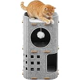 Cat Cave 2 Tier Felt Cat House Indoor with Play Ball 60 x 37 x 37 cm XXL Folding Cave for Sleeping Play Hide Winter Resistant
