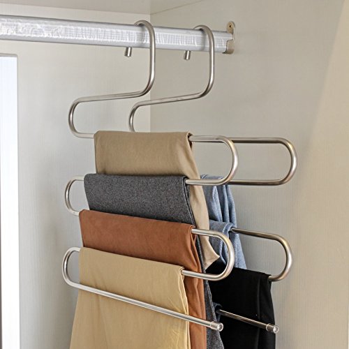 Beddingleer 2 s-Typen Edelstahl Hose Rack 5 Schichten Multi-Purpose Schrank Bügel Magic Space Saver Lagerung Rack für Kleider Handtuch Schal Hose Krawatte - 6