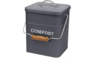 ayacatz Poubelle à Compost en Acier au Carbone pour comptoir de Cuisine, 6 L Seau à Compost avec Couvercle,Poubelle Compost Cuisine Comprend Un Filtre à Charbon–Gris
