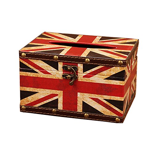 Retro Tissue Box Cover,Boenfu Elegant Rectangular PU Leahter Waterproof Tissue Holder Dispenser / Novelty Napkin Holder (British flag)