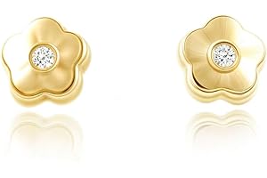 MONDE PETIT Pendientes Bebe Oro Margarita circon 5 petalos - Estuche Regalo - Certificado de Garantía - Mondepetit