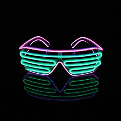 Lerway Neon El Wire LED Light Up Slotted Shutter Funny Amazing Glasses Eyeglasses Eyewear + Voice Control Box,for Christmas Halloween,Wild Party,Dance Ball,Night Clubbing Bonfire (Green+Pink)
