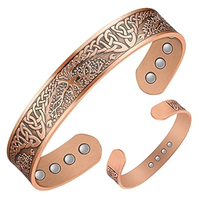 Jeracol 12pcs Copper Magnetic Bracelet For Men Women For Valentine's Day Gift,tree Of Life 100% Solid Copper Cuff Bangle With 3500 Guass Magnets,adjustable Size Brazaletes With Jewellry Gift Box