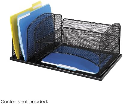 Safco3254BL Onyx Mesh Desk Organizer with 3 Horizontal and 3 Upright Sections