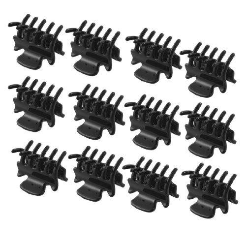 12 Pcs 1.1" Long Black Plastic Mini Hairpin 10 Claws Hair Clip Clamp for Ladies