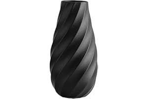 JUZAI Vase en céramique Noir avec Design en Spirale texturée, idéal pour Une décoration Moderne, Minimaliste bohème, Parfait pour Les Fleurs séchées, Les Pampas ou Une Ambiance scandinave épurée - 25 cm