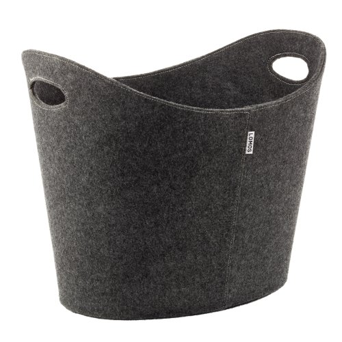 LOMOS® Large felt basket in grey, suitable for storing logs, firewood, toys, with reinforced handles
