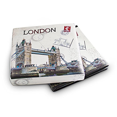 Relaxdays Faltbarer Sitzhocker 38 cm stabiler Sitzwürfel mit trendigen Motiven als praktische Fußablage als Sitzwürfel mit bedrucktem Kunstleder als Aufbewahrungsbox mit Stauraum und Deckel, London - 9