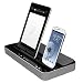 Produktbild New Docking Station Charger Speaker With Dual Adapter for iPad Air/4/3/2 Mini iPhone 5S/5/4S/4 Samsung, Audio Support IOS 7, Charging & AT THE SAME Time (Silver), [Import UK-]