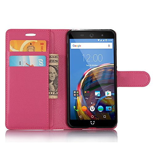 Nadakin Wileyfox Swift 2 / Swift 2 Plus 5.0 inch Calidad Premium Cartera de Cuero con Carcasa de Teléfono Flip Funda con Soporte Magnetico de Cierre para Wileyfox Swift 2 / Swift 2 Plus 5.0 inch(Rosa caliente)