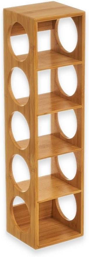 LOLAhome - Botellero de bambú natural apilable para 5 botellas de vino de 53x13x13 cm con agujeros de 8,5 cm adaptado para colgar