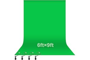 EMART 1.8x2.8M/6x9ft Green Screen Background Photography Backdrop Greenscreen Muslin Collapsible Photo Background for Live Streaming, Zoom Meeting, 4 x Backdrop Clip Included