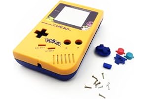 SUNVALLEY Carcasa Carcasa para reemplazo de edición limitada de Pokémon, para consola For Nintendo Game Boy Gameboy Classic GB, amarillo superior e inferior azul + superficie de espejo/botones/tornillos