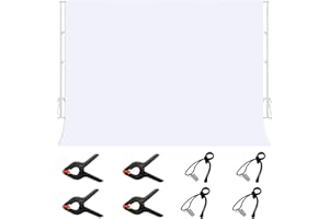 jiuzcare 3×2M Hintergrund Faltbare White Screen Backdrop Photography Fotostudio 100% Polyester Muslin mit 4 Hintergrund-Clip 4 Federklemm Videokonferenz Kulisse FüR Fotografie, Weiß