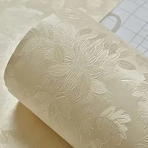 Wolpin Wall Stickers Wallpaper (45 x 300 cm) Living Room, Bedroom, Textured Embossed Peony Roses Decal Floral Home Decoration, DIY Self Adhesive, Off-White