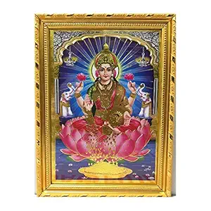 Puja N Pujari God Photo Frames Goddes Lakshmi Ashta Lakshmi Nice Background Gold Coated Synthetic Photo Frame for Wall Hanging Puja Mandir Small (L * H : 8 * 11 Inches)
