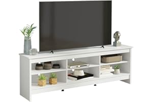 MADESA Mueble de TV Moderno, Mesa de Salón con Estantes para Televisores de hasta 75 Pulgadas, 180 x 36 x 60 cm, Madera - Blanco