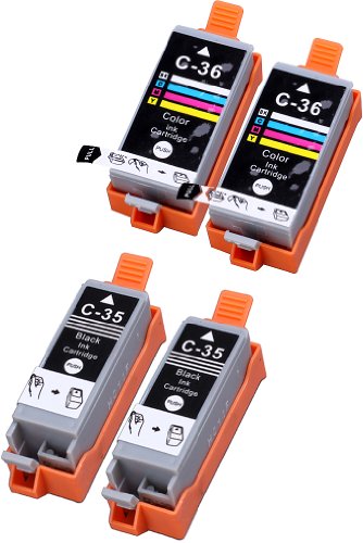 4 Multipack XL Canon CLI-36 , PGI-35 Patronen Kompatible. 2 color, 2 schwarz für Canon iP100, mini260. Tintenpatrone. Tinten kompatible Druckerpatronen. CLI-36-C / 1511B002 , PGI-35-BK / 1509B002 © Patronenland