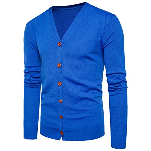 Preisvergleich Produktbild Elecenty Herren Sweatshirt strickpullove Cardigan Mantel, Sweatjacke Winterjacke Übergangsjacke strickmantel Strickwaren Männer V-Ausschnitt Winterpullover Outwear Jacket (M, Blau)