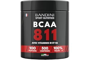 Bandini® BCAA 8:1:1 500 Comprimés | Acides Aminés à Chaîne Ramifiée 8.1.1 | Leucine, Isoleucine, Valine + Vitamine B1 et B6 | Sans gluten et sans lactose | Supplément Pré et Post Workout | 100% Vegan