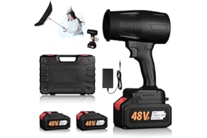 QEWEUUIE Laubbläser Akku Turbo Gebläse-600000 U/min geladener Motor mit 2 * 48V Batterien und 1 Schnellladegerät,Tragbarer Handgeführter elektrischer Laubbläser für Garten/Auto/Schneefräsen