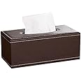 Tissue Box Cover Leather Rectangular Facial Tissue Box Holder, Modern Napkin Storage Caddy with Magnetic Bottom, Pumping Paper Dispenser Case for House Bathroom Office Car Living Room (Brown)