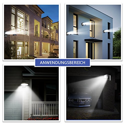 OUBO LED Solarleuchten mit Bewegungsmelder aussenleuchte 2 Modi, aussenlampe mit Sensor, für Garten, Garage, Patio, Zaun, Hof, Balkon, Terrasse, Haus, Auffahrt Wasserfest Schwarz - 8