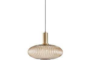 HJXDtech Lámparas de Techo Colgantes Moderna Lámparas de Techo Para Dormitorio Comedor Sala de estar Pantalla de Vidrio a Rayas (Ámbar 30cm)