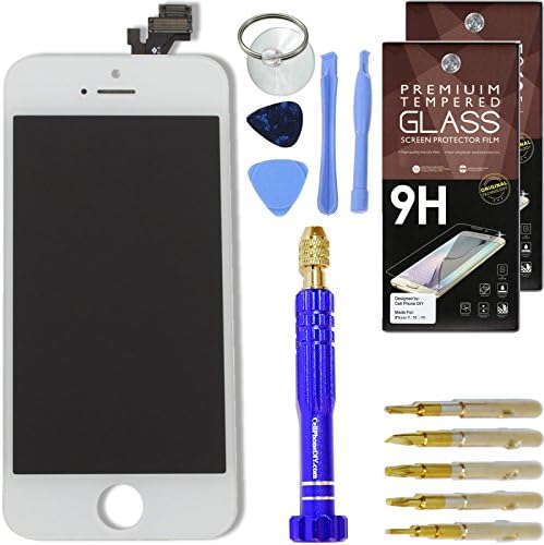 Cell Phone DIY White iPhone 5 Screen Replacement LCD Touch Screen Digitizer Assembly Set + Premium Glass Screen Protectors + PRO Repair Tool Kit