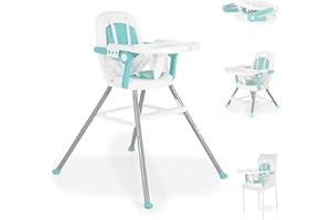 DERMODIVA Seggiolone Pappa multifunzione per bambini 6 mesi - 3 anni, si trasforma in sedia e alzasedia, vassoio regolabile, poggiapiedi, comodo, facile da pulire e da spostare (mint)