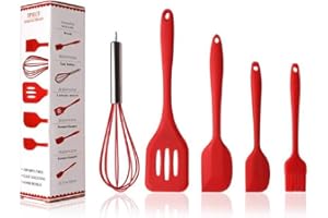 Hillento cocina de silicona utensilios utensilios de cocina conjunto de utensilios de cocina de silicona 5pcs fijan espátulas herramientas de cocina cepillo, fácil de utilizar y limpio, de color rojo