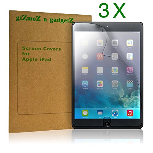 3 X Transparente Bildschirmschutzfolien für den ganzen Bildschirm für Apple iPad Air 1, Air 2, iPad 5 mit 3 X Reinigungstuch von giZmoZ n gadgetZ - 2