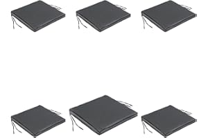 EDENJARDI Pack 6 Cojines textilene para sillas de Exterior Color Negro, Medidas 44x44x5 cm, Tela Antimanchas, Desenfundable, Funda de cojín con Relleno para sillas de terraza, Cojines Silla de Comedor jardín