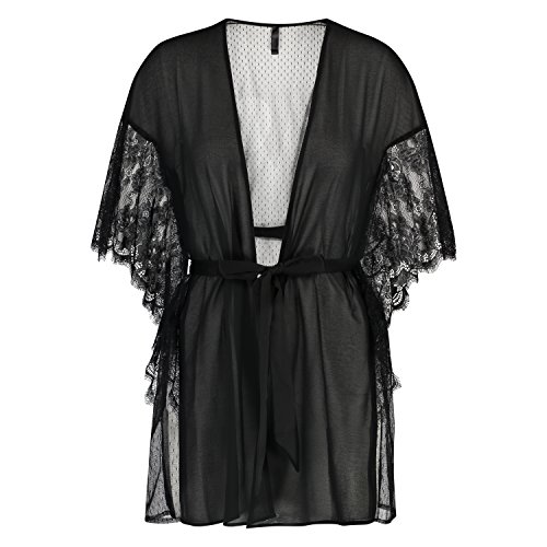 Preisvergleich Produktbild Hunkemöller Damen Langer Kimono Chiffon Dot Mesh Schwarz M / L138295