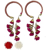 Evisha Women's Pom-Pom Hanging Traditional Lumba Chuda Rakhi for Bhabhi (Pink) -2 Pieces
