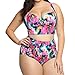 Price comparison product image TIREOW Women Sexy High Waist Swimsuit Plus Size Swimwear Print Flower Beach Bikini Set (XXL, Pink)