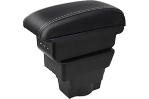 ‎YJYWZH Auto Armlehnen für Astra J Doppelschicht Mittelkonsole Große Aufbewahrungsbox mit 3 USB-Ladeanschluss Schwarz mit weißen Nähten