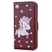 Produktbild Samsung Galaxy S6 Edge Hülle, Chreey (Unicorn) Niedlich [Regenbogen Einhorn] Glitzer Handyhülle Premium PU Leder Tasche Flip Wallet Cover mit Standfunktion Kartenfach Schutzhülle [Braun]