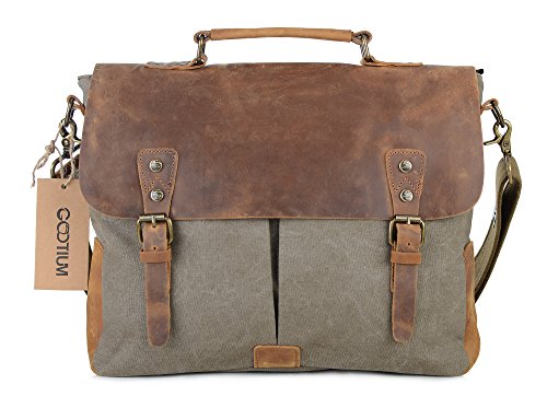 Gootium Vintage Umhängetasche Canvas Leder Messengertasche Schultertasche Laptoptasche Notebooktasche - 3