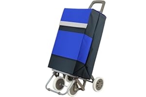 ECOSTAR 1618 Carro de Compra Plegable Ligero, 100x41x33cm, Capacidad 48 litros, 4 Ruedas, Empaque Cartón Reforzado (Azul-Negro)