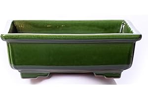 ALFAREROS DAMIAN CANOVAS Maceta para Bonsai DE Barro Y ESMALTADA EN Verde. Medidas 28X22X10CM.Modelo Kobe. con TU Compra TE REGALAMOS EL Plato.