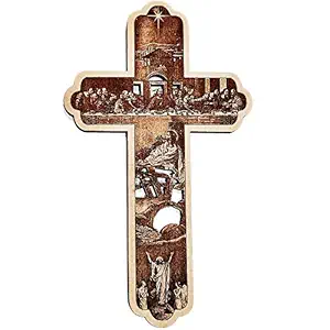 Incredible Gifts India Wooden Jesus Cross - Engraved Jesus Christ Story on Wooden Cross | Christian Statues | Christmas Gifts | Wall Hanging (MDF Wood, 30.5 x 17.8 cm)